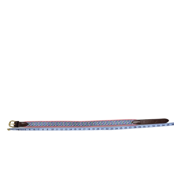 Vineyard Vines Fish Belt Men's Size 30 Leather Canvas Fabric Blue Pink Aquatic - Picture 13 of 15